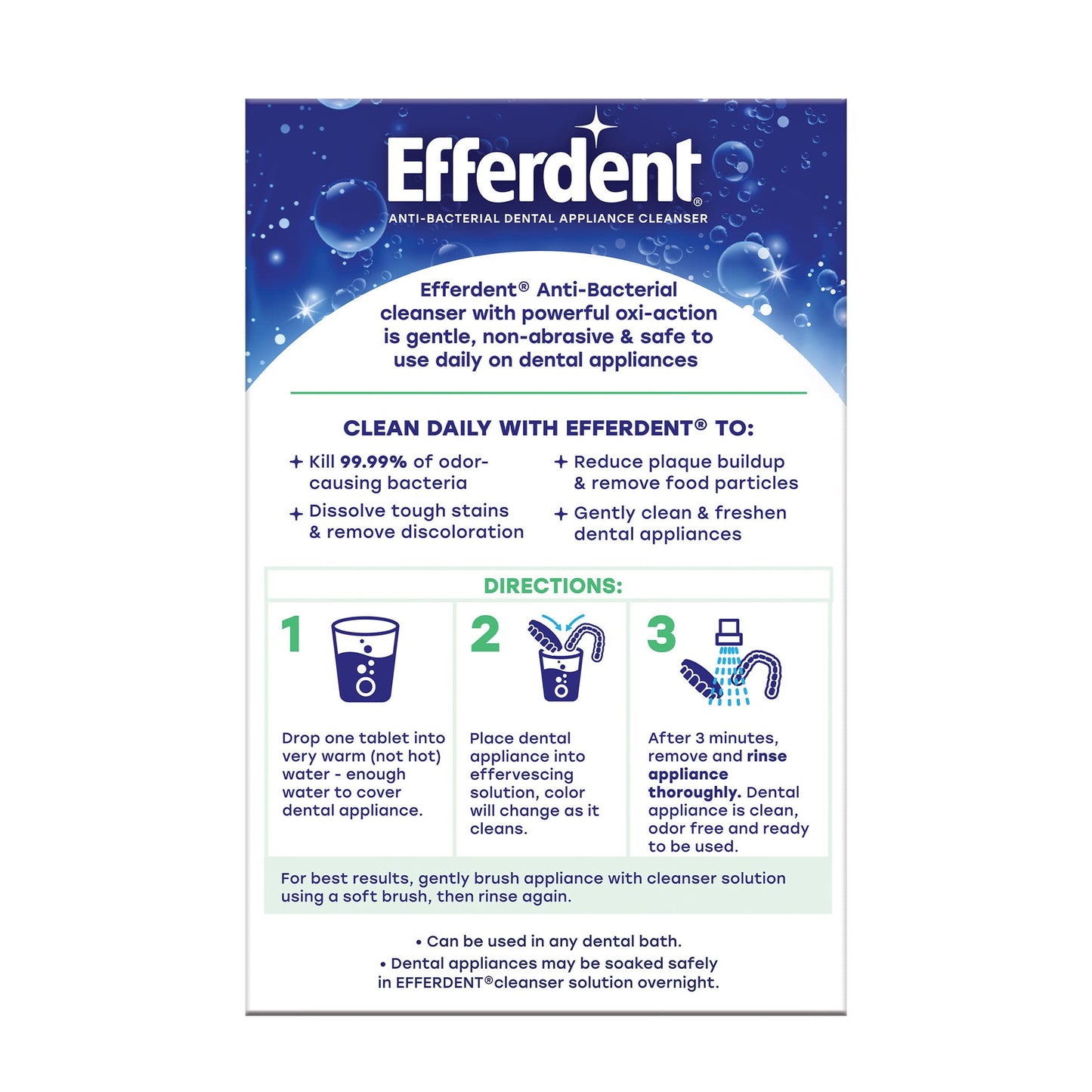 Efferdent Denture Cleaner Tablets – Dental Appliances, Aligners, Mouth Guard, and Retainer Cleaner Tablets, Minty Fresh & Clean, 90 Count