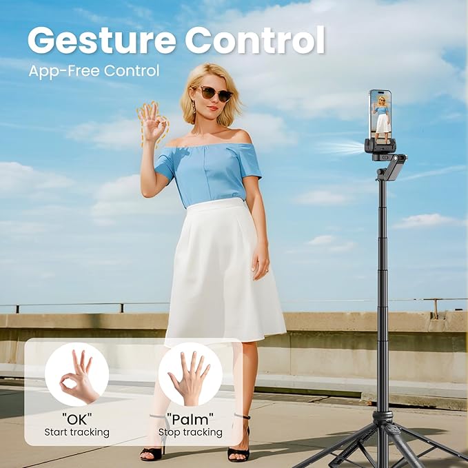 Auto Face Tracking Selfie Stick Tripod for iPhone with Light - 360 Rotation That Follows Your Movement -160cm Phone Camera Tripod Stand with Remote for Vlogging, Live Streaming, Video Recording