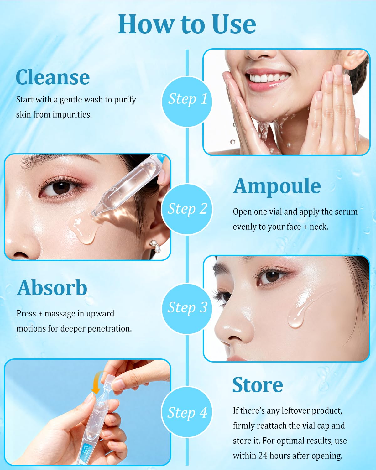 4% Hyaluronic Acid Serum for Face, 8D Multi-Layer Hydration, Ultra Hydrating Anti-Aging Serum with 20,000ppm Acetyl Hexapeptide-8, Korean Skincare Single-Use Ampoule for Dry & Sensitive Skin, 30pcs