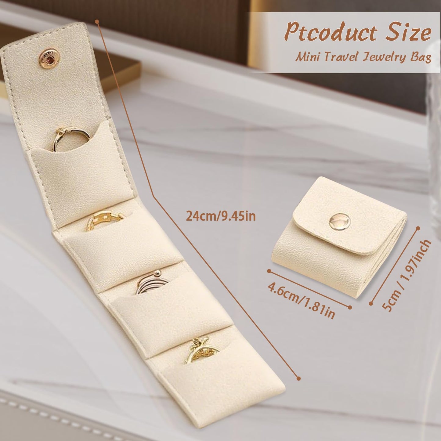 3Pcs Mini Travel Jewelry Bag Travel Jewelry Roll Bag with Buckle Portable Foldable Travel Jewelry Organizer Case, Small Jewelry Box for Necklaces, Rings, Earrings