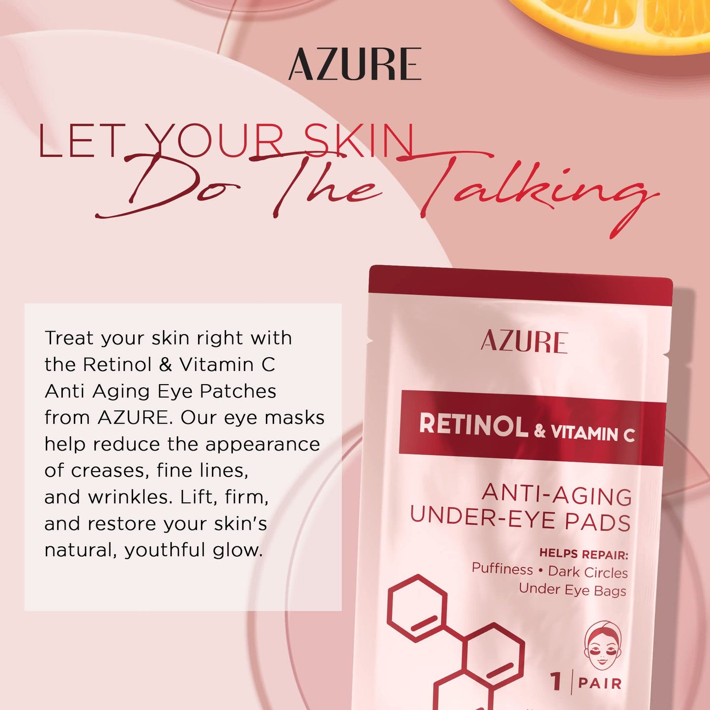 Azure Cosmetics Retinol & Vitamin C Anti Aging Under Eye Pads - Hydrating & Refreshing Eye Mask Patches - Reduces Fine Lines, Wrinkles, Dark Circles & Puffiness - Skin Care Made in Korea - 5 Pairs