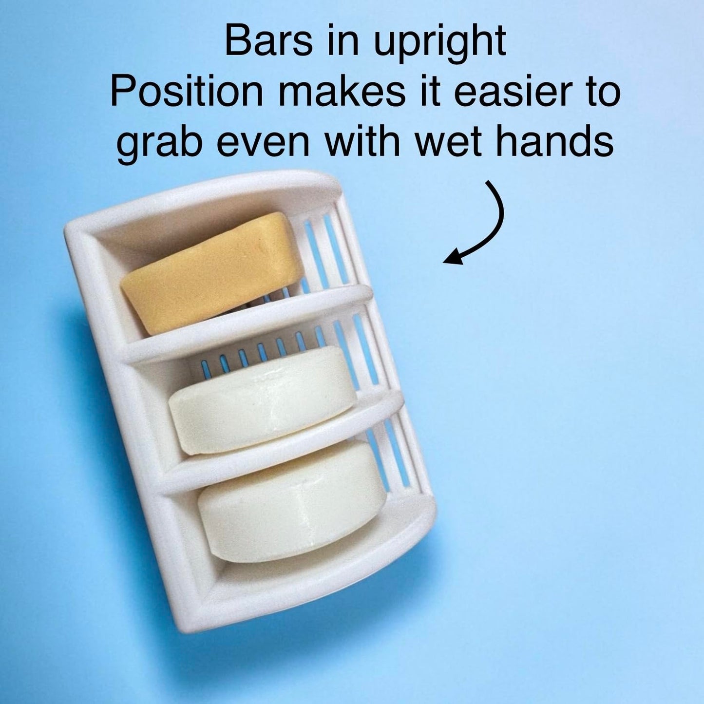 Solid Shampoo Bar Holder – Multi-Bar Soap Dish with Drainage – Soap Bar, Shampoo Bar and Conditioner Bar Bathroom Organizer – Keeps Bars Dry & Lasts Longer (White)