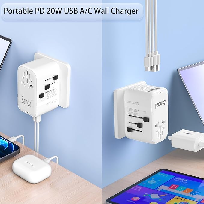 220V to 110V Converter for European Travel,Step Down Voltage Converter US to Europe,Universal Travel Power Adapter with 2 Type C +2 USB A,PD20W,USA/UK/EU/AUS/China Vacation Travel Essentials