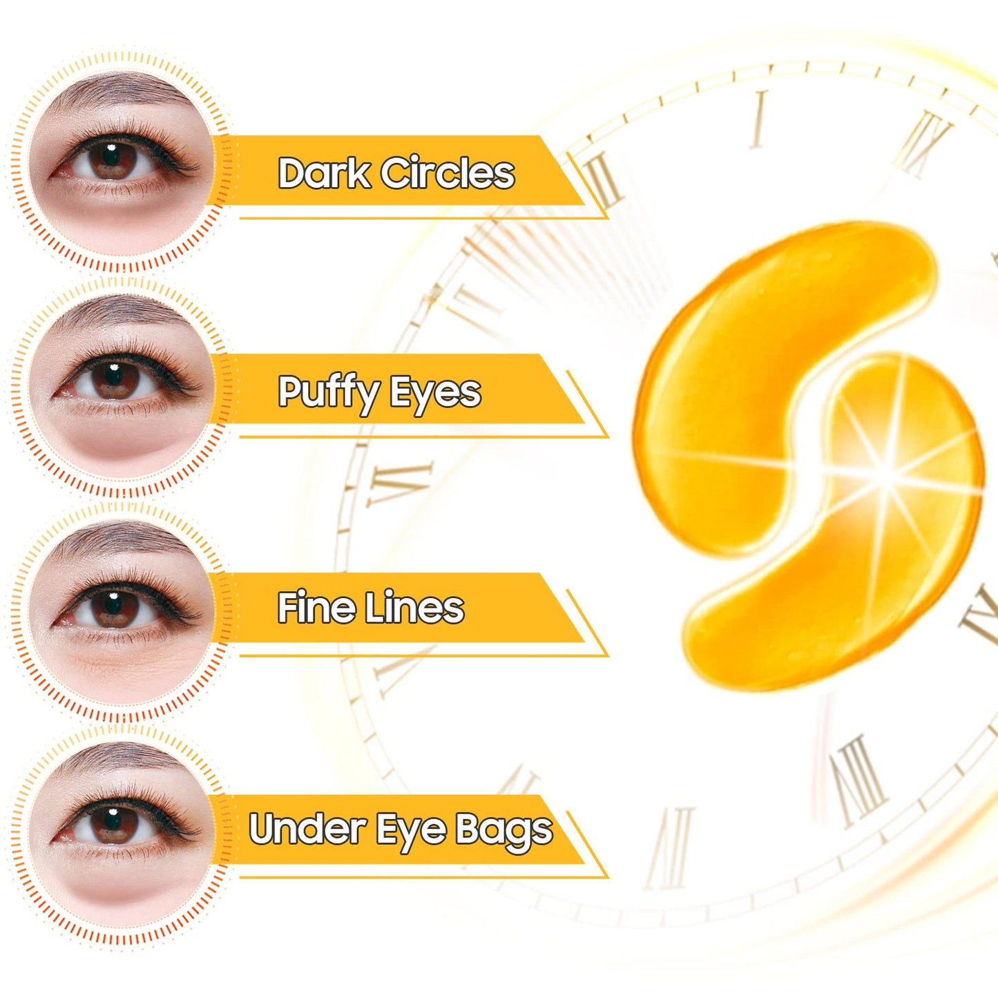 Adofect Collagen Powder Eye Mask 30 Pairs Gold Under Eye Gel Pads, Hyaluronic Acid Under Eye Mask Gel Patches for Puffy Eye Reducing Dark Circles, Eye Bags, Wrinkle, Refresh Your Eyes, Gold