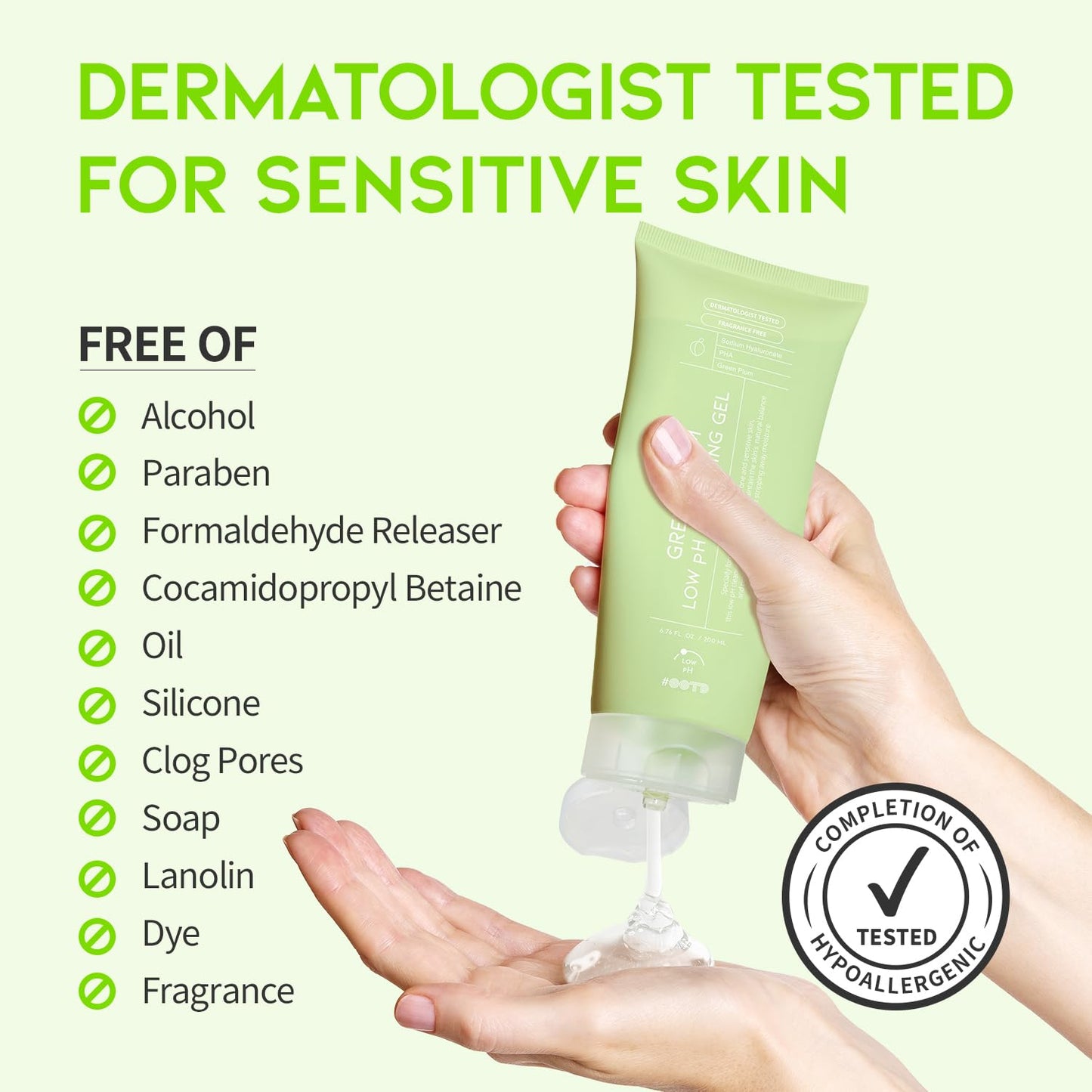 #OOTD Hydrating Facial Cleanser, Gentle Soothing Korean Cleanser Face Wash for Acne-prone Sensitive Skin. Green Plum Low pH Cleansing Gel 200ml 6.76 Fl. Oz.