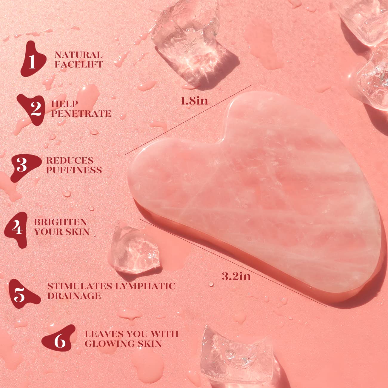 BAIMEI Gua Sha Facial Tool for Self Care, Massage Tool for Face and Body Treatment, Relieve Tensions, Reduce Wrinkles and Redness, Skin Care Tools for Men Women - Rose Quartz