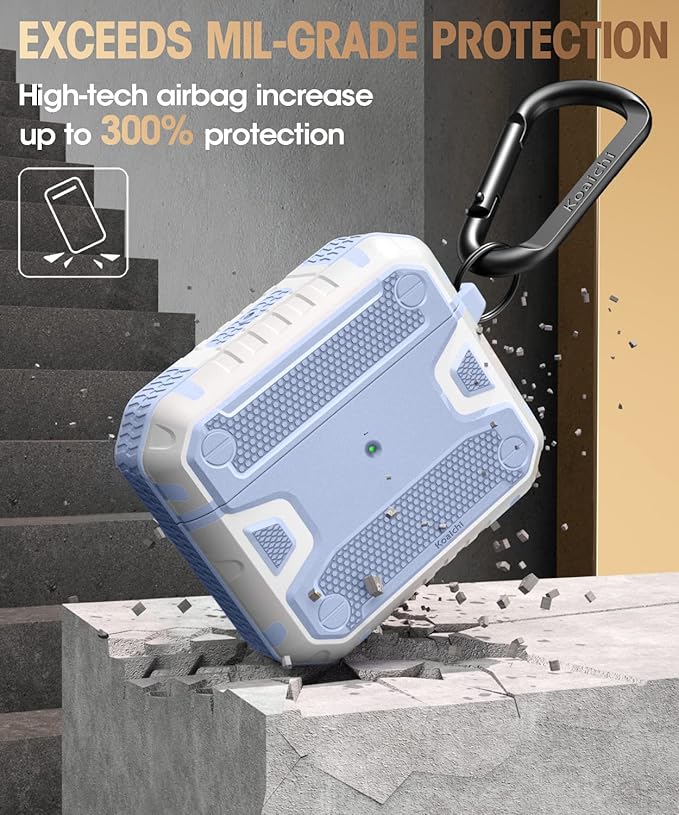 Koaichi Compatible with AirPods 3rd Generation Case(2021), Full-Body Rugged Hard Shell Protective Case Cover with Keychain, Denim Blue/White