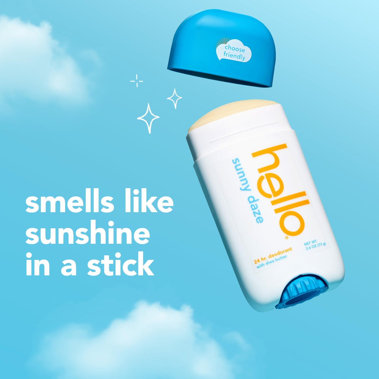 hello Sunny Daze Aluminum Free Deodorant for Women and Men with Shea Butter, 24-Hour Freshness, Baking Soda Free Deodorant, Dermatologically Tested, 2.6 oz Deodorant Stick, 2 pack