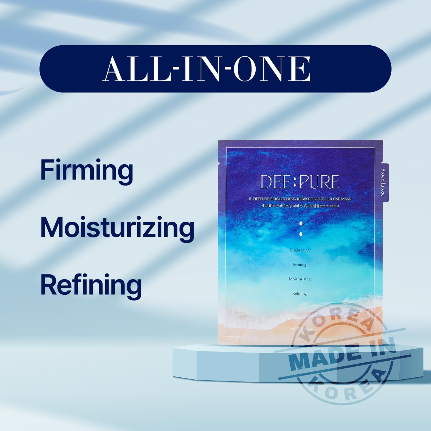 FLORIAN LIFE IL DEEPURE Rebirth Biocellulose Face Mask, Vegan, Moisturizing and Firming, Improves Skin Texture with Patented Coconut Sheet. Korean Skin Care (Set of 5 Sheet Masks)