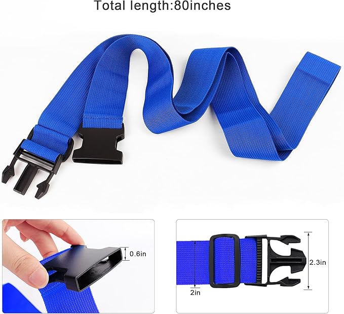2Pcs Luggage Straps for Suitcase Travel Accessories TSA Approved, 80In Long Belts to Keep Your Suitcase Secure, Adjustable Bag Straps with Quick-Release Buckle for Travel Bag Closure, Blue