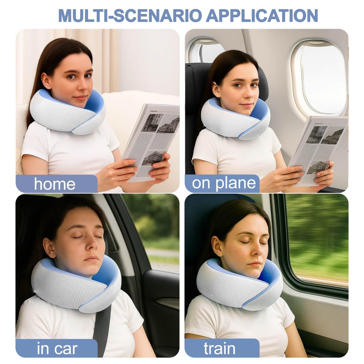 Travel Pillows for Airplanes,Memory Foam Neck Pillow for Traveling,Smooth & Cooling Fabric Plane Pillow for Long Flight,Ideal for Travels,Airplanes,Offices,Cars,Trains (Blue, Standard-Broad Fit)