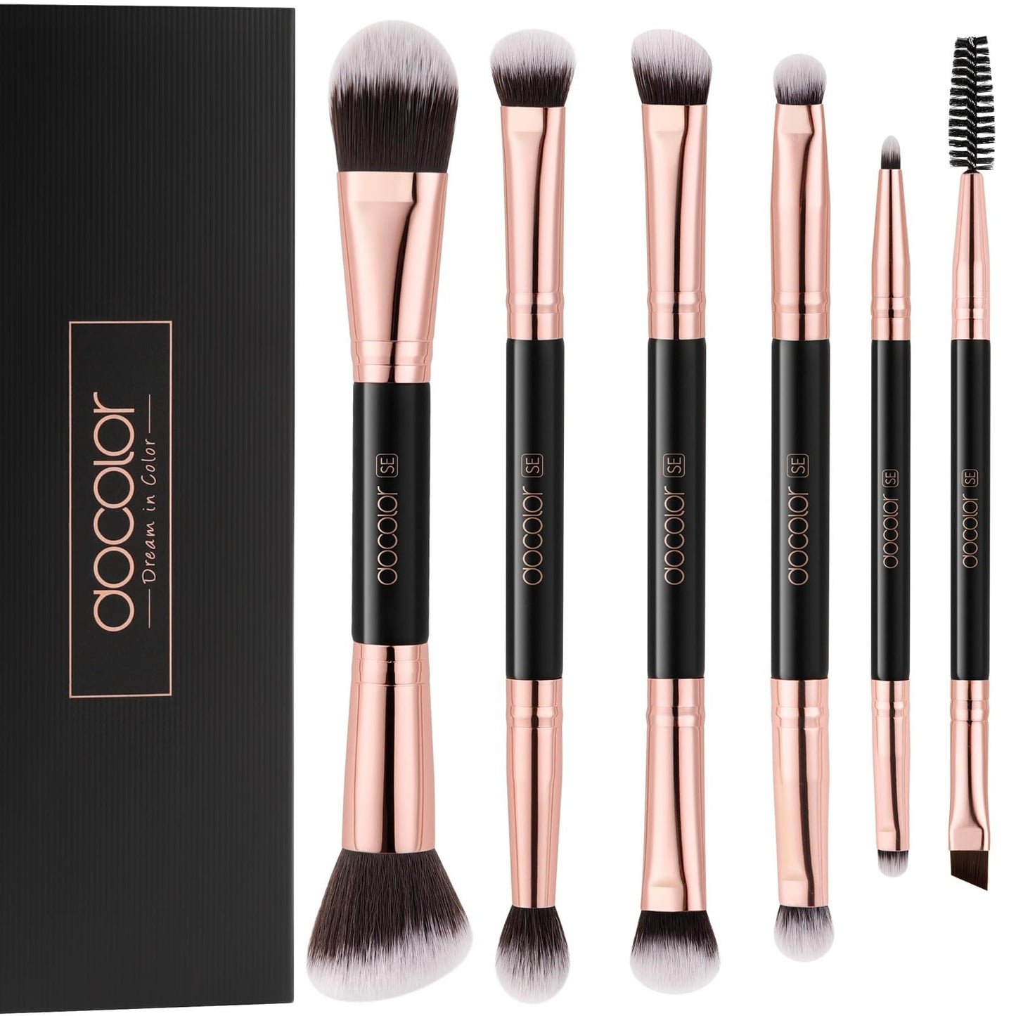 Docolor Double Sided Makeup Brushes, 6Pcs Double Ended Eyeshadow Brush Set Professional Eye Makeup Brushes Set Foundation Eyeshadow Blending Eyebrow Travel Make Up Brushes Kits