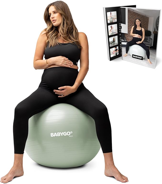 BABYGO Birthing Ball - Pregnancy Yoga Labor & Exercise Ball & Book Set Trimester Targeting, Maternity Physio, Birth & Recovery Plan Included Anti Burst Eco Friendly