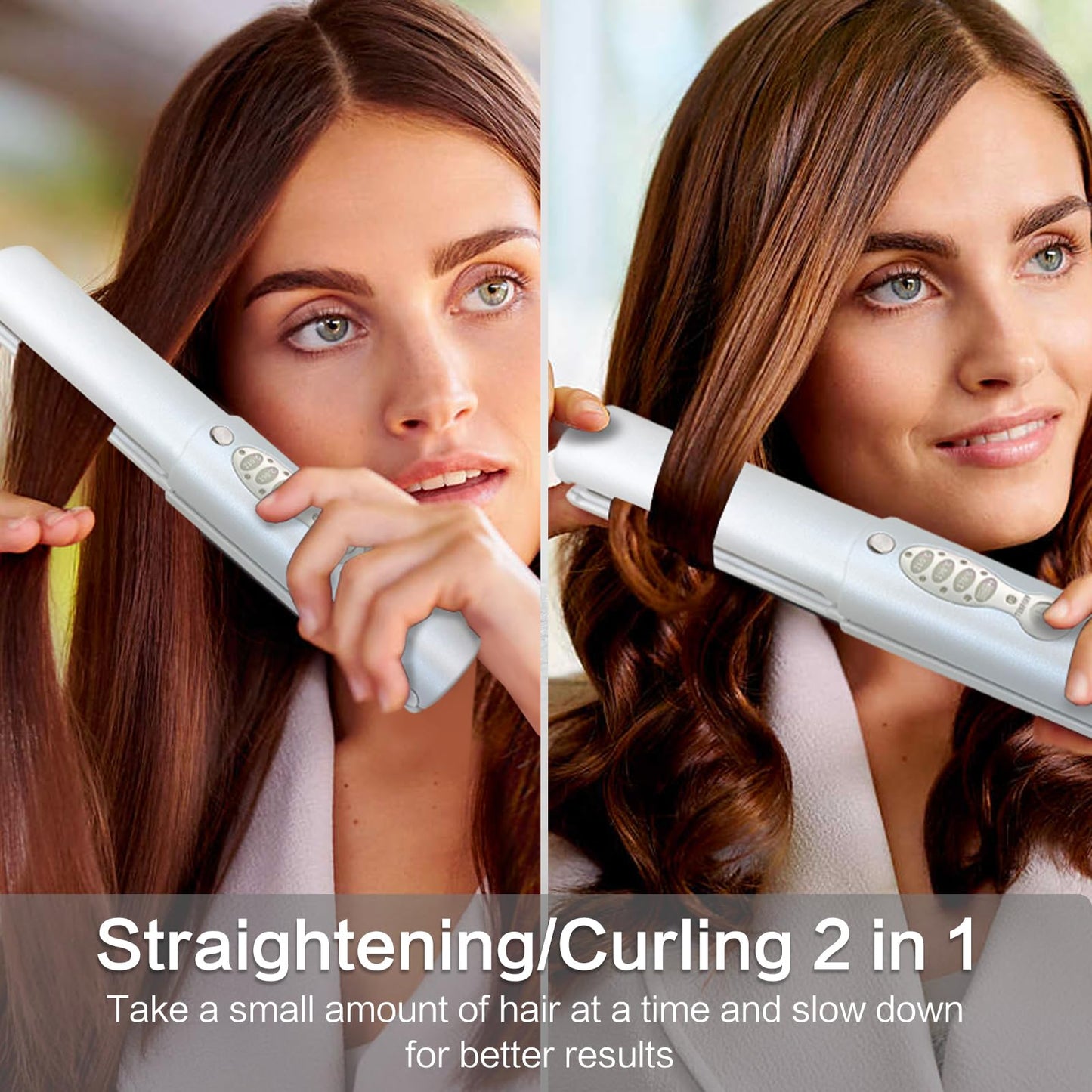 Cordless Hair Straighteners 5000 mAh Long Range Titanium Portable Flat Iron Wireless Mini Hair Straightener 2 in 1 for Straightening and Curling Travel Straightener max. 210℃/410℉ Heats Up in Seconds