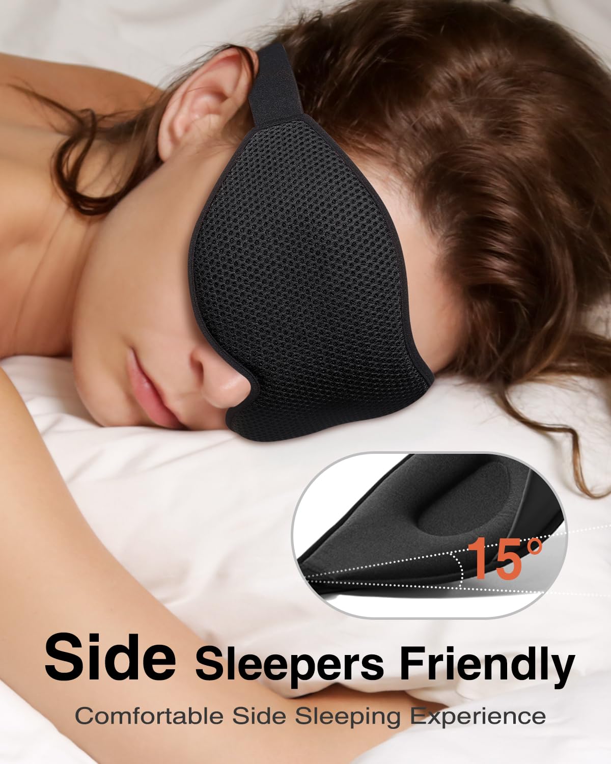 MABAO Sleep Mask for Side Sleeper, Eye Mask for Sleeping Women Men, 3D Contoured Cup No Eye Pressure 100% Light Blocking Sleeping Mask with Adjustable Strap Night Blindfold Flight, Travel, Nap, Black