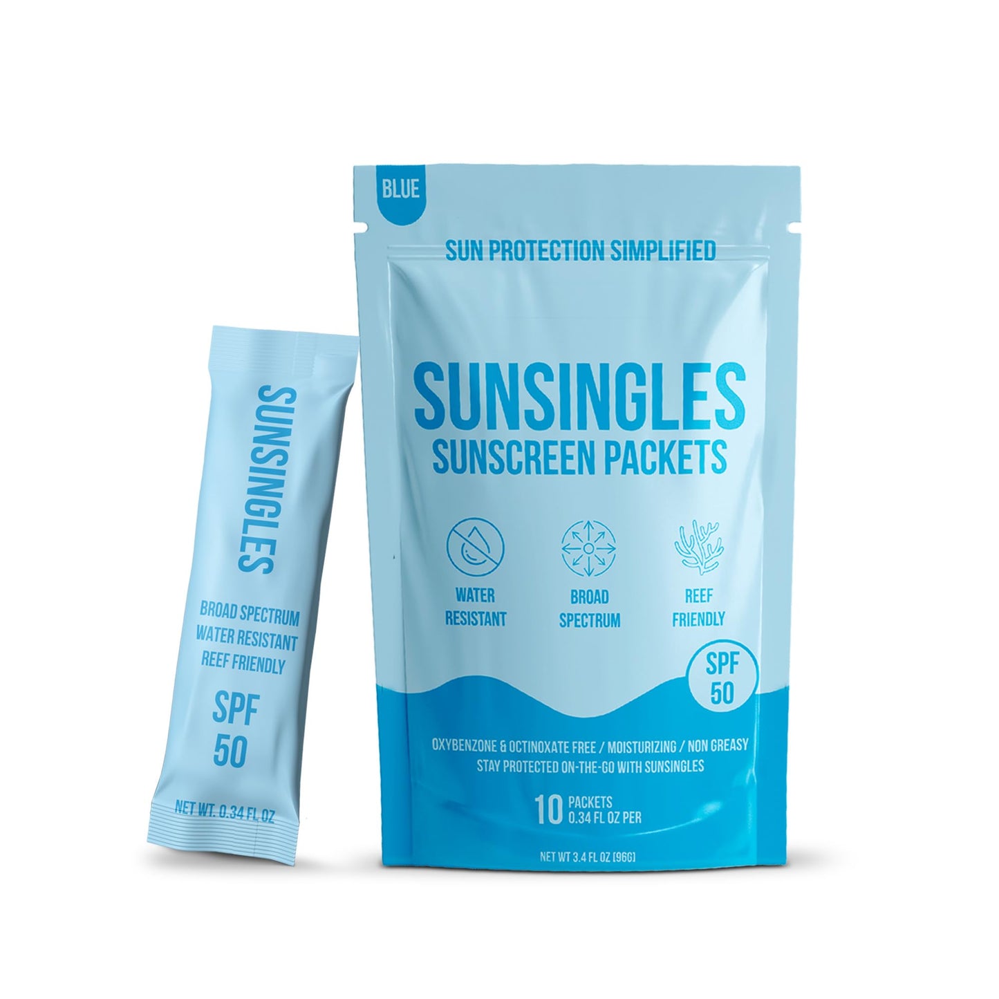 SunSingles Broad Spectrum SPF 50 Travel Size Sunscreen Packets – Water Resistant and Non-Greasy – Oxybenzone & Octinoxate Free – Perfect Party Favors 0.34 Fl Oz (Pack of 10)