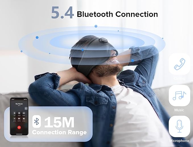 TOPOINT Sleep Mask with Bluetooth Headphones Wireless, 3D Eye Mask for Sleeping Headphones Women Men with Noise Canceling Earbuds, Thin Speaker, Blackout, 15 Hours for Travel, Meditation, CPAP Users
