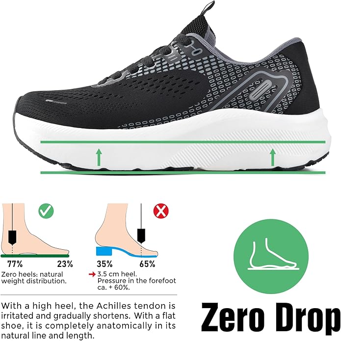 JACKSHIBO Wide Toe Box Shoes for Men Arch Support Shoes Wide Width Sneakers for Running Walking Athletic Tennis Orthopedic Plantar Fasciitis Workout with Thick Cushioned Zero Drop Sole
