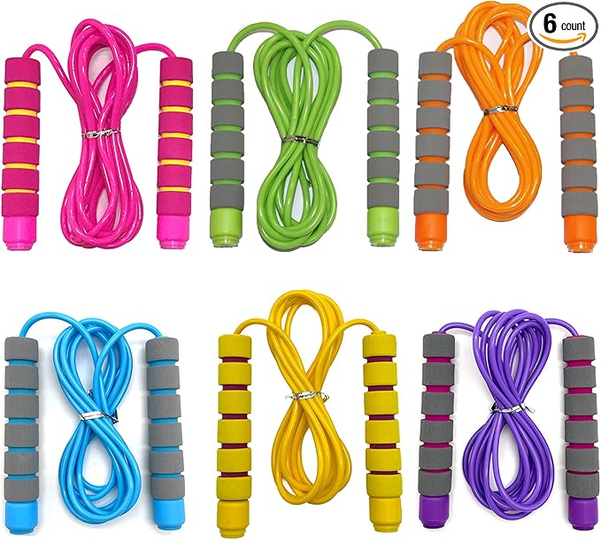 Adjustable Jump Ropes for Kids - Colorful Skipping Ropes with Soft Foam Handles - Ideal for Outdoor & Indoor Play, Fun Games Activity, Fitness, Exercise and Party Favors