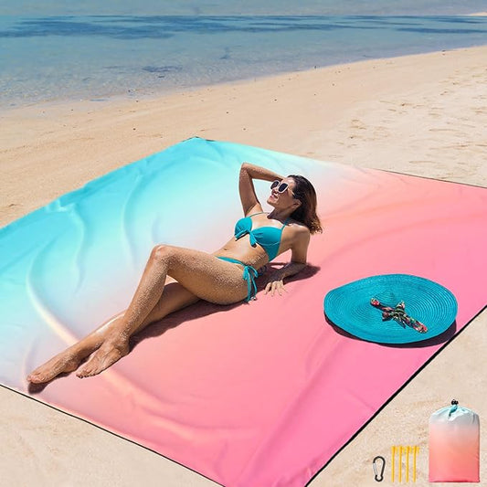 AISPARKY Beach Blanket Waterproof Sandproof Extra Large Beach Mat 79" X 83"/120"x108" for 2-8 Adults Quick Drying Durable Outdoor Picnic Mat for Travel, Camping, Hiking