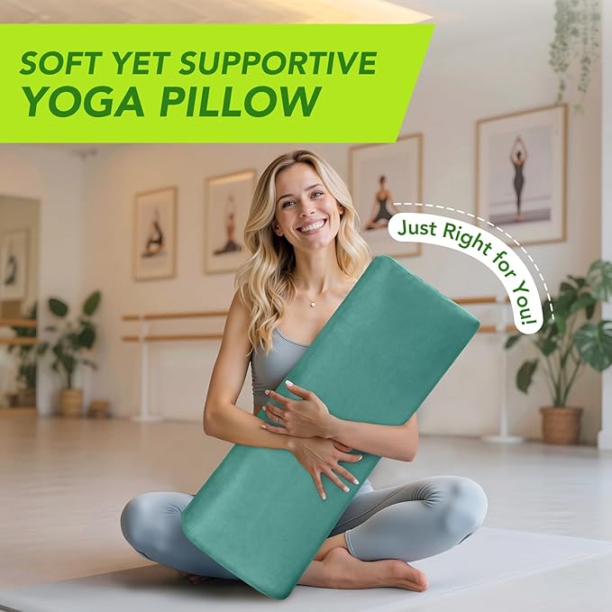 Rectangular Yoga Bolster - Meditation Pillow with Washable Suede Cover, 27"X10" X5.5"