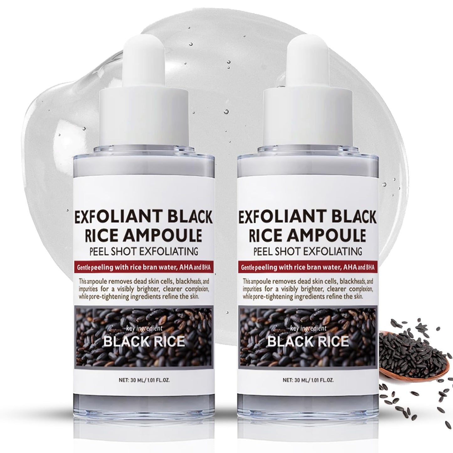 Black Rice Peeling Ampoule, Face Exfoliator Pore Minimizer for Face, Rice Ampoule Soft Exfoliating Face&Body Scrub Dead Skin Remover, Moisturizing, Smooth, Nourish, Korean Skin Care (2 Pack)