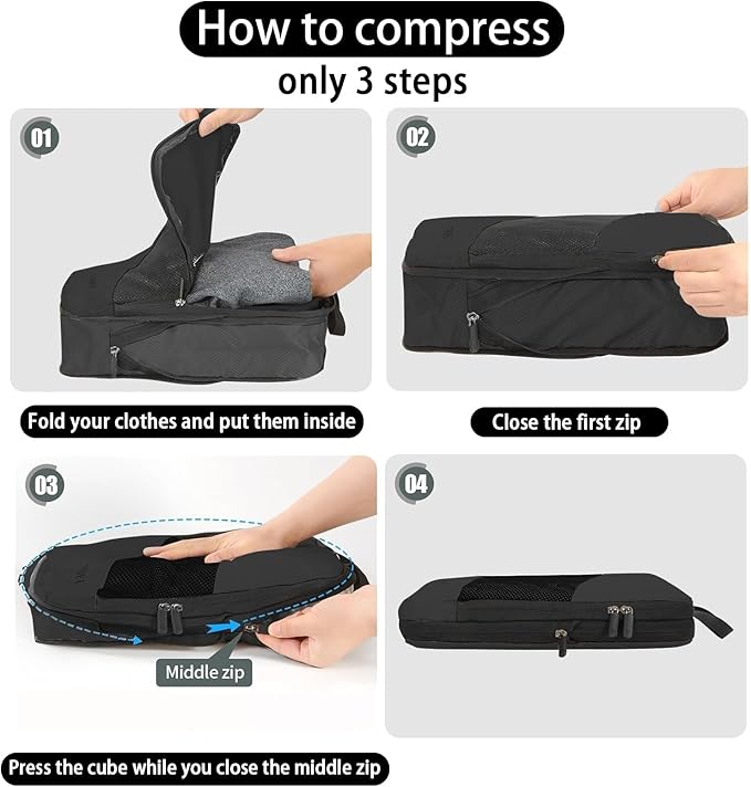 6 Set Compression Packing Cubes For Travel- Effortless Organization&Space Saving Cube For Quick Packing And Unpacking,Travel Must Have Suitcase Essentials For Business Trip,Cruise,Camping,Vacation