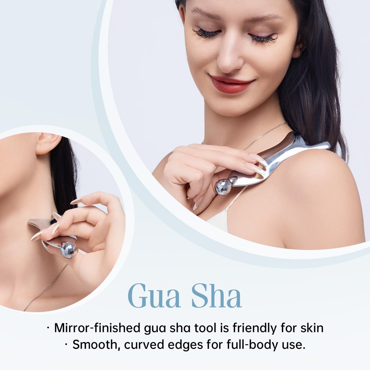 4-in-1 Gua Sha Facial Tools, Metal Lymphatic Drainage Massager Facial Roller for Wrinkles and Lifting, Stainless Steel Gua Sha Tool for Face