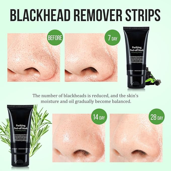 Blackhead Remover for Face - Peel Off Black Mask, Charcoal Mask, Nose Blackhead Pore Remover Deep Cleansing Blackhead Pores Acne