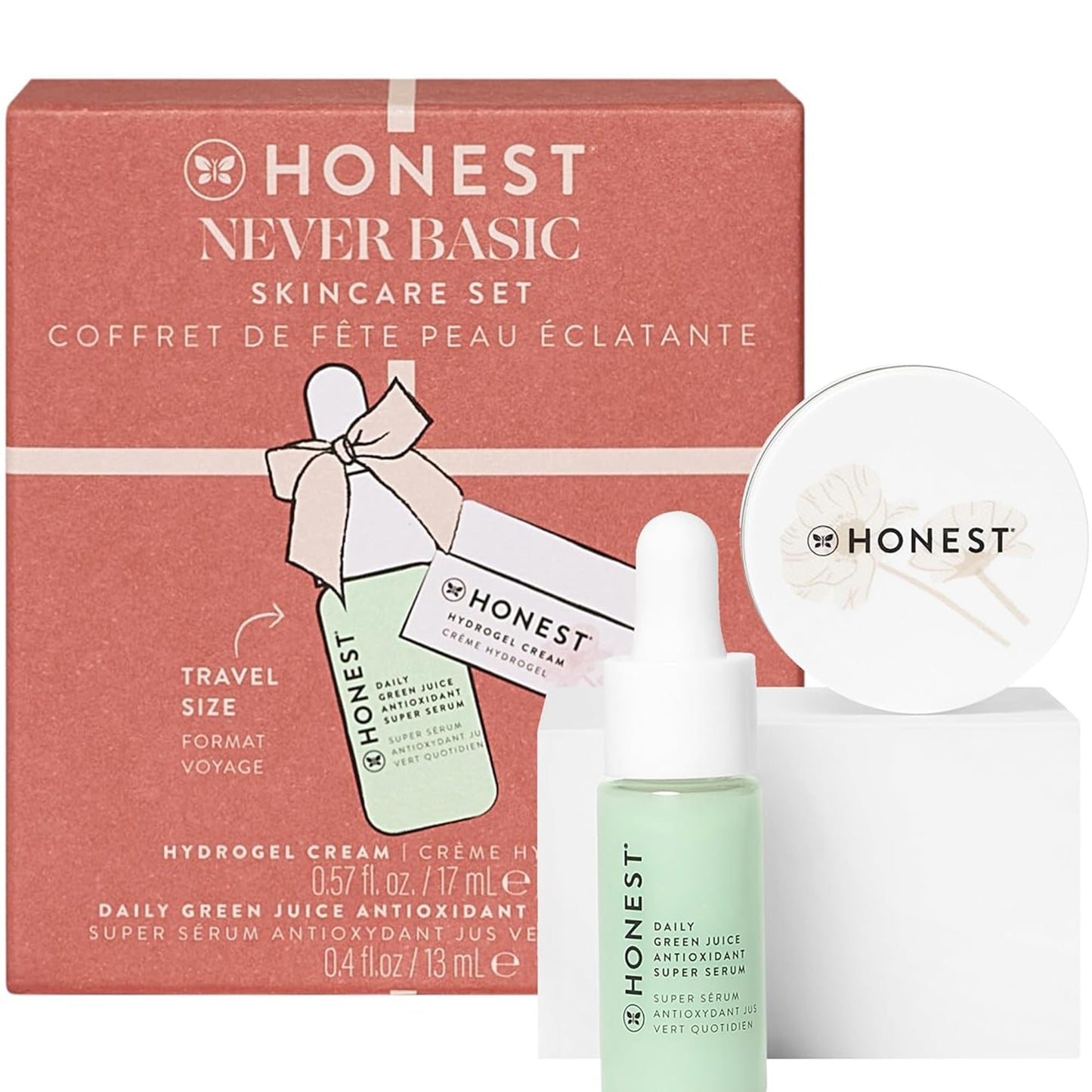 Honest Beauty Never Basic Skincare Duo | Mini Hyaluronic Acid Infused Hydrogel Cream (0.57 fl oz) + Mini Green Juice Antioxidant Serum (0.4 fl oz) | EWG Verified, Vegan + Cruelty Free