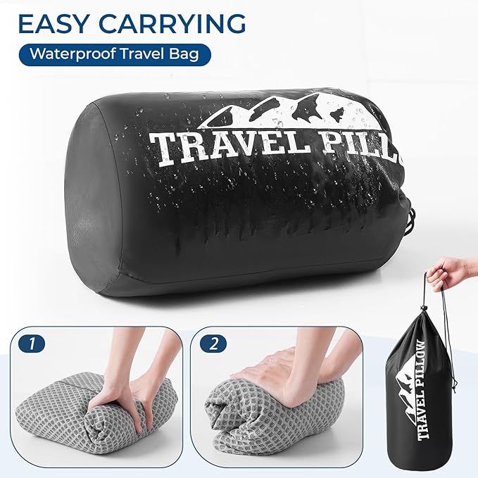 Travel Pillow Memory Foam Pillows, Ergonomic Wave Cervical Neck Pillow for Neck Pain Relief, Compressible Medium Firm Side Sleeper Pillow, Ideal for Camping, Office, Home & Bed (Light Grey, L)