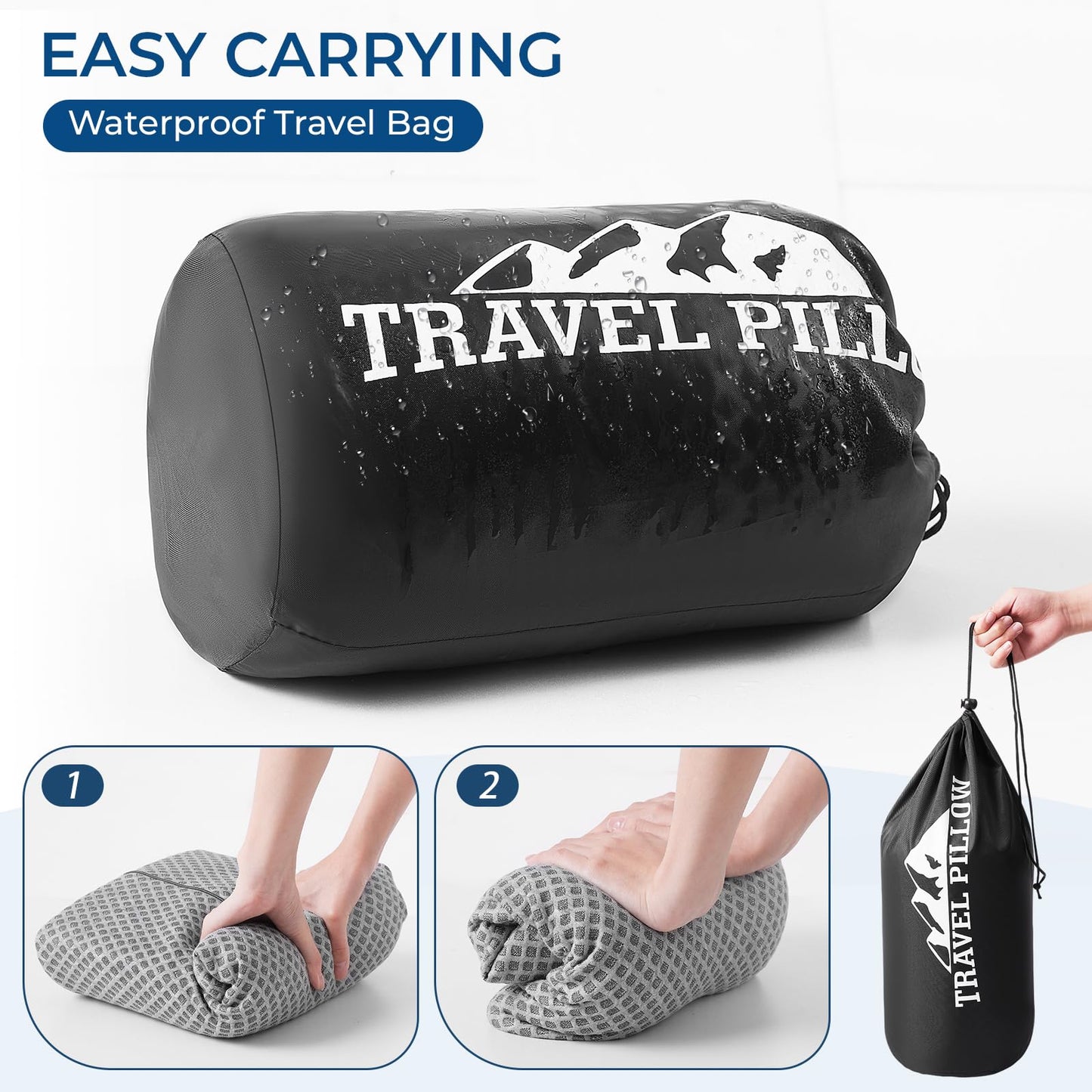 PEUJEW Travel Pillow Memory Foam Pillows, Ergonomic Wave Cervical Neck Pillow for Neck Pain Relief, Compressible Medium Firm Side Sleeper Pillow, Ideal for Camping, Office, Home & Bed (Light Grey, S)