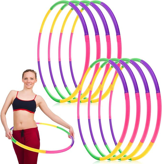 Chivao 8 Pack Color Detachable Hoop Fitness Waist Exercise Ring Plastic Exercise Hoop Adjustable Weight Size Plastic Adult Party Supplies Game Sport Gymnastic