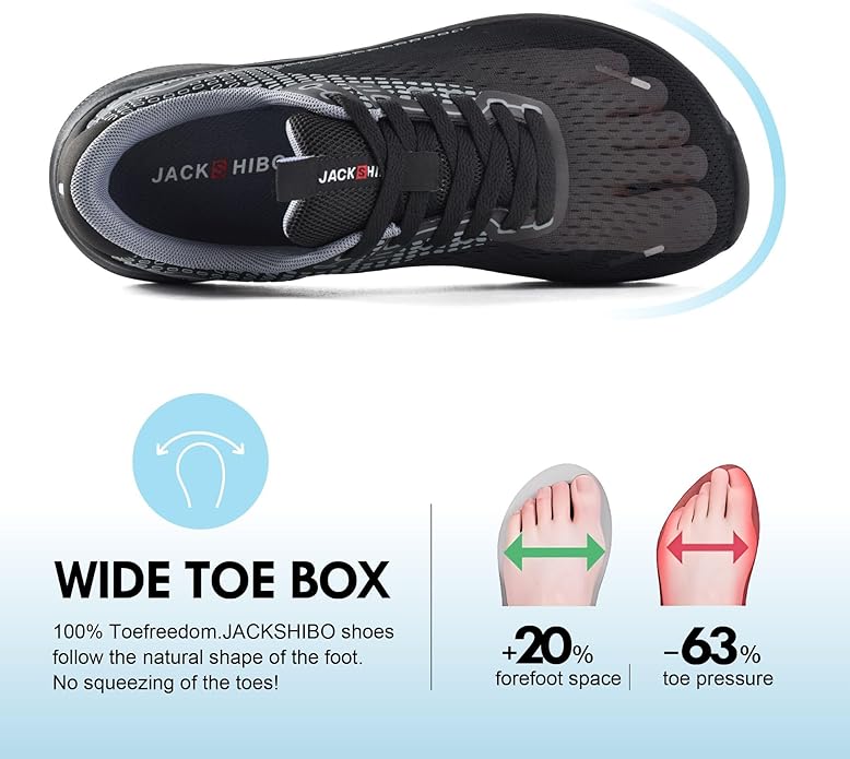 JACKSHIBO Wide Toe Box Shoes for Men Arch Support Shoes Wide Width Sneakers for Running Walking Athletic Tennis Orthopedic Plantar Fasciitis Workout with Thick Cushioned Zero Drop Sole