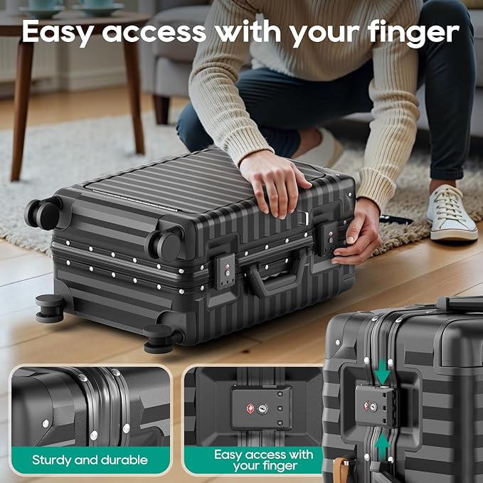 Joyway 20 Inch Carry on Luggage with Aluminium Frame and Front Pocket, PC Hardshell Suitcase with USB Port and Cup Holder, 21.5x14.2x9 Airline Approved, Luggage with Spinner Wheels and TSA Lock (Grey)