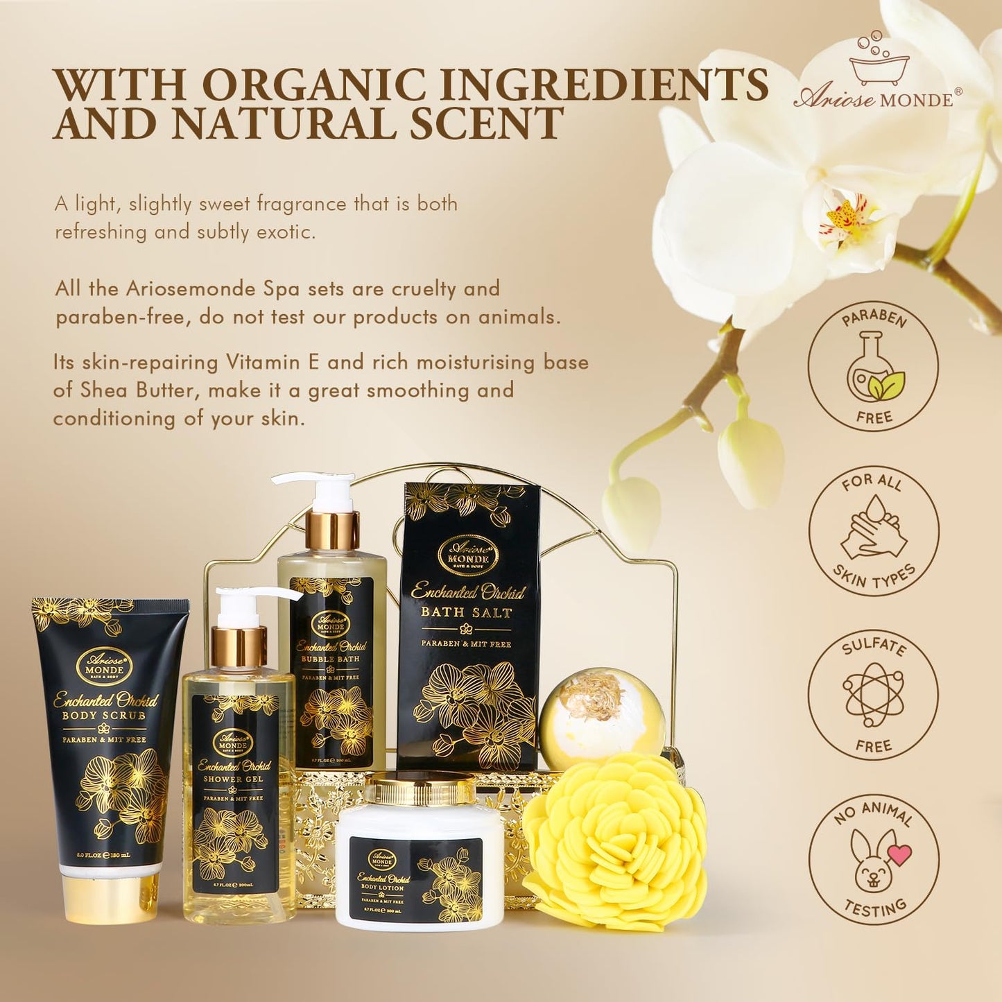 Spa Gift Baskets for Women, Gift Set for Mom Enchanted Orchid Scent, Home Spa Kit with Bubble Bath, Body Lotion, Bath Bomb, Bath Salt, Bath Gift Baskets, Birthday Gifts for Women