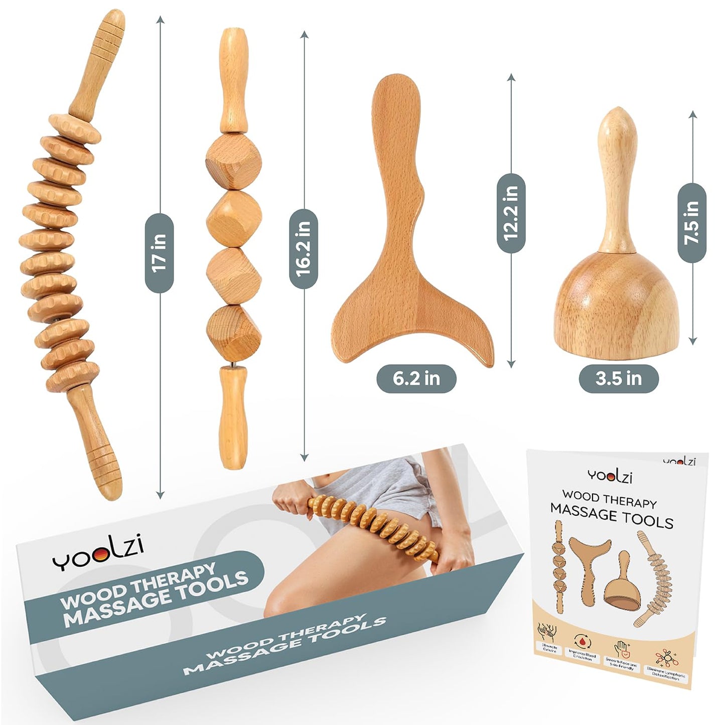 4 PCS Wood Therapy Massage Tools Set for Comfort, Body Sculpting, Lymphatic Drainage, and Muscle Pain Relief