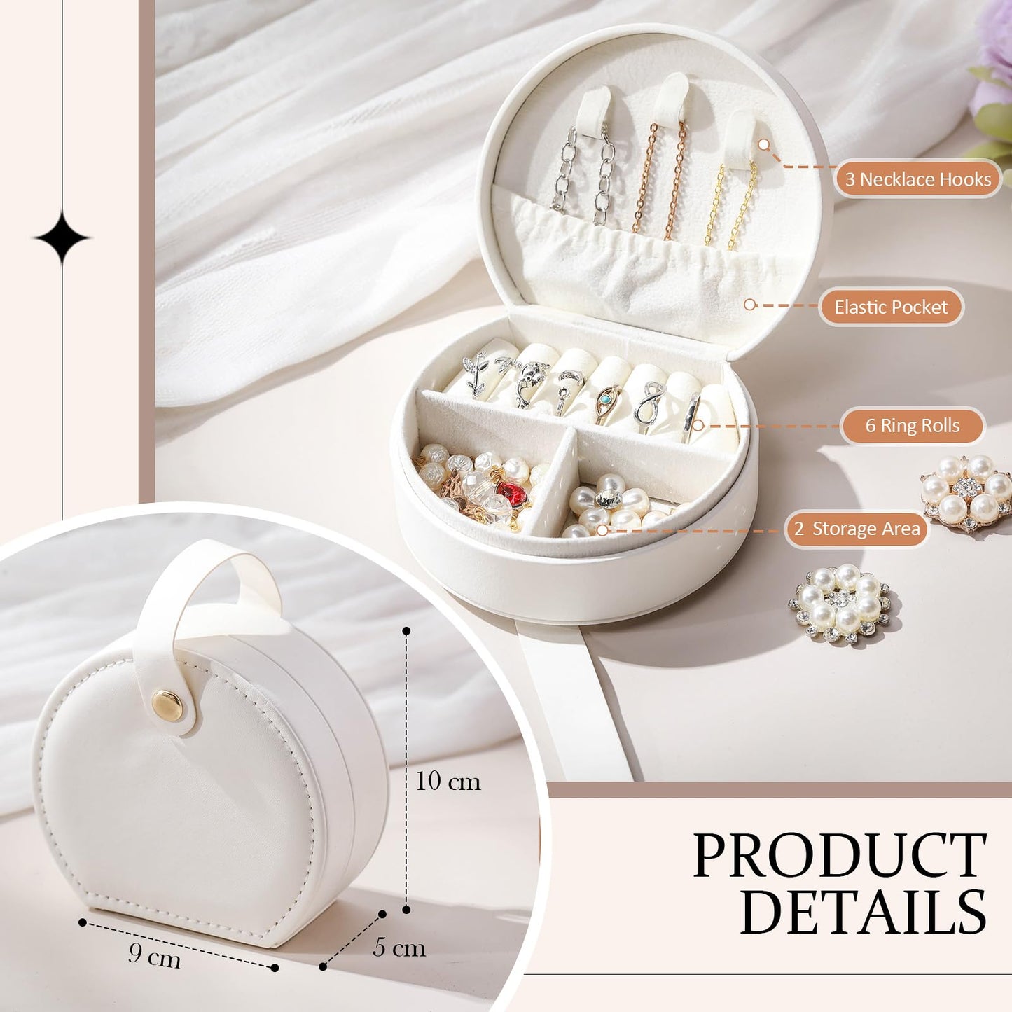 Weysat 12 Pack Travel Jewelry Case Mini Leather Bridesmaid Jewelry Gift Box Bulk Small Earring Storage Organizer (White)