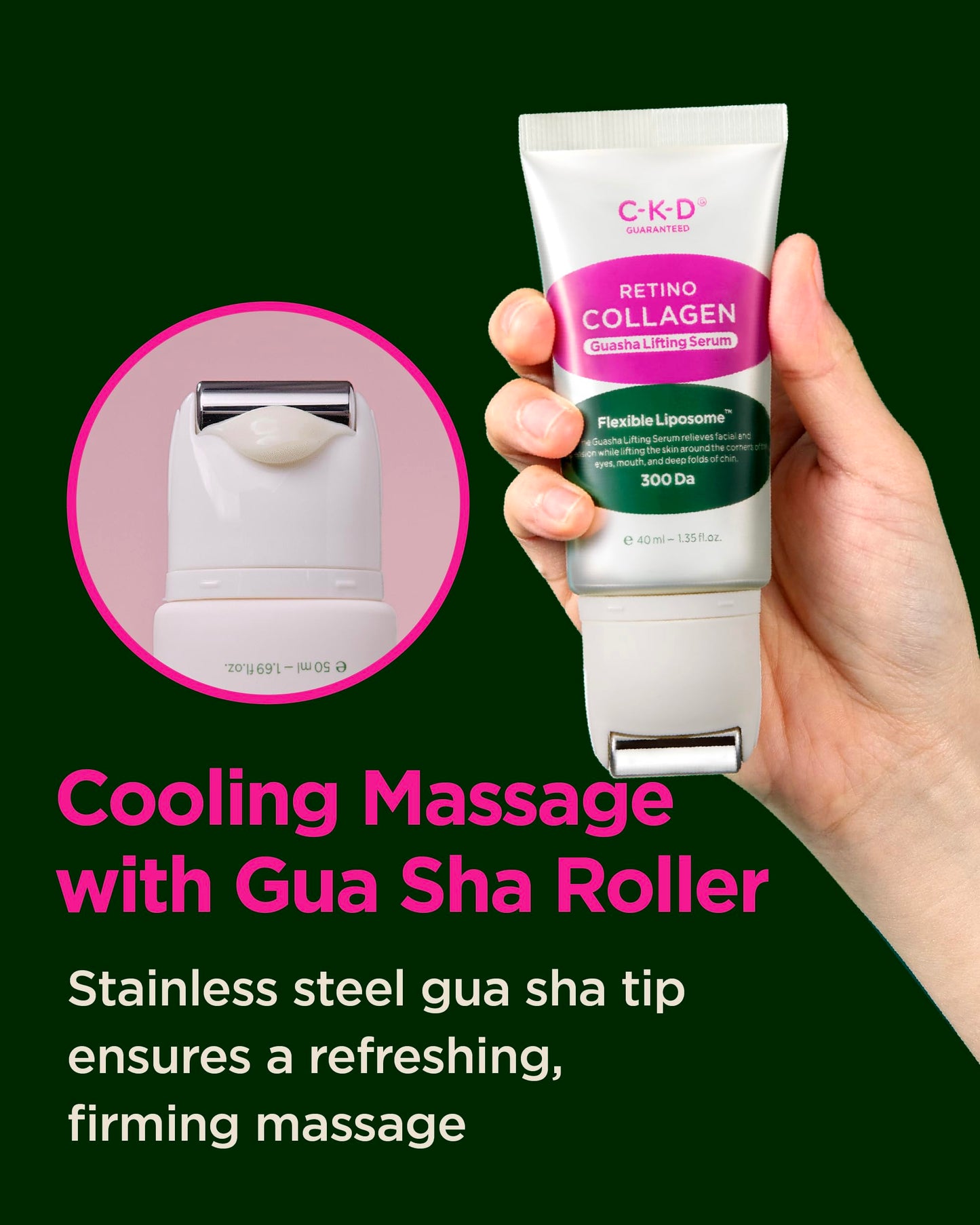 CKD Gua Sha Face Serum - Retinol Collagen Lifting Serum for Firming, Tightening, and Instant Face Lifting. Wrinkle Reduction with Massage Roller. Korean Skin Care. 1.35 fl oz