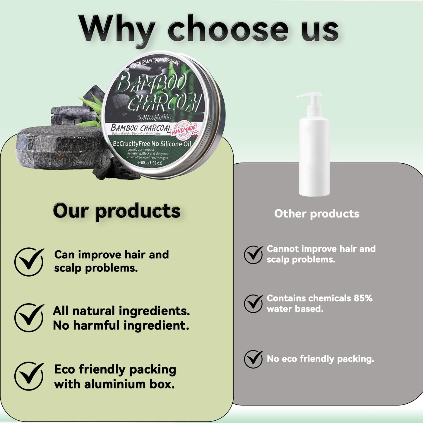 Loobexery 2PCS Bamboo Charcoal Shampoo Bar for Gray Hair, Black Soap for Gray Hair Natural Organics Shampoo and Conditioner Bar for Thinning Hair for Men & Women (Bamboo Charcoal)