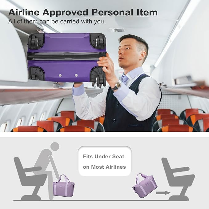 Kono Luggage Set 4 Piece Carry On Hardside Luggage with TSA Lock Spinner Wheels Carry On Suitcase Purple