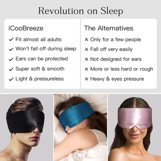 iCooBreeze 100% Natural Silk Eye Mask for Women Men, Soft Pressureless Cooling Blackout Eye Covers for Sleeping, Large Size Sleep Mask fits All Heads Adjustable, 1PC, Lotus Pink