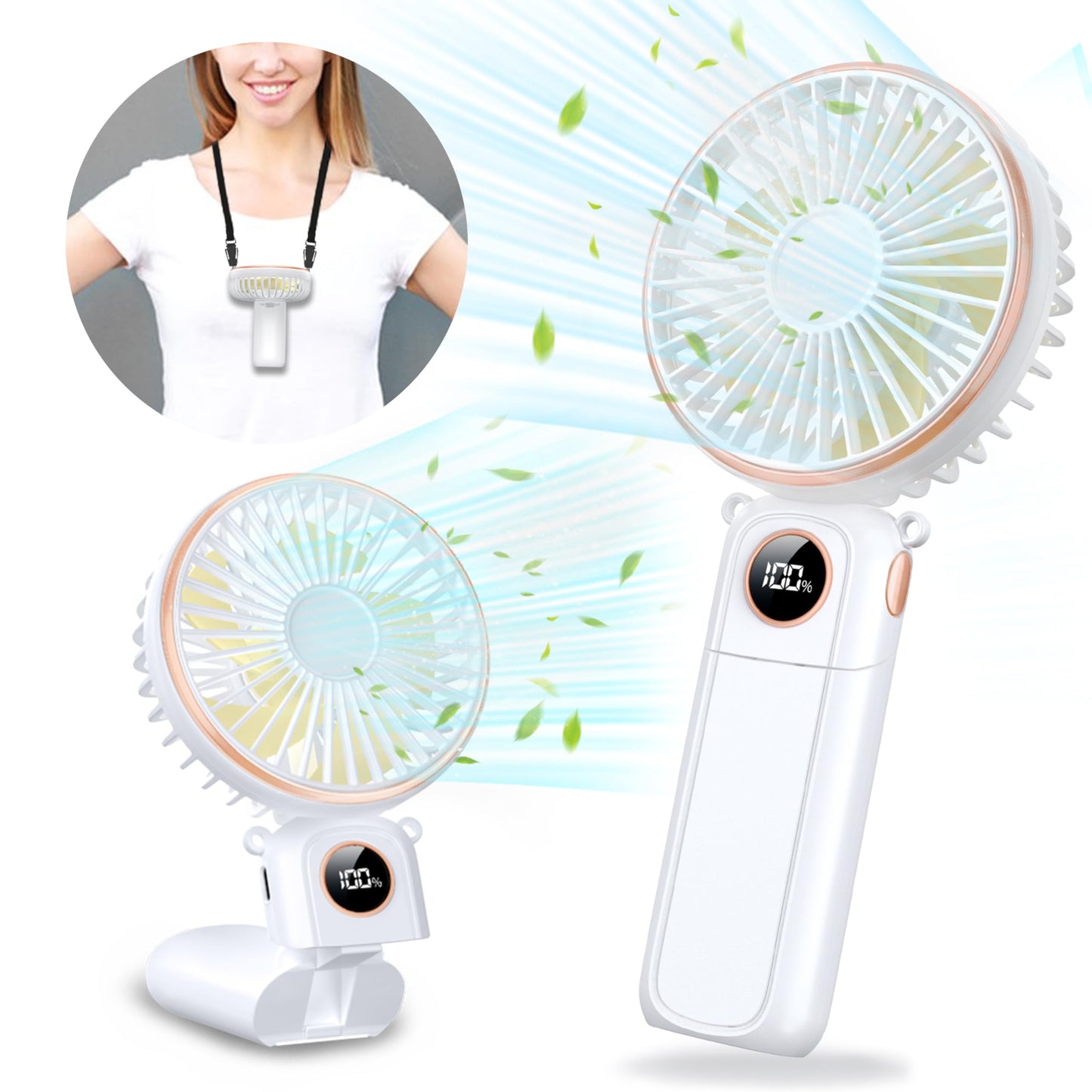 Portable Handheld Fan 5200mAh, USB Rechargeable Foldable Electric Personal Small Mini Hand Held Fan, 22Hrs Runtime, 6 Speeds, LED Display, Battery Powered, Gift for Men, Women, Travel, Outdoor, Makeup