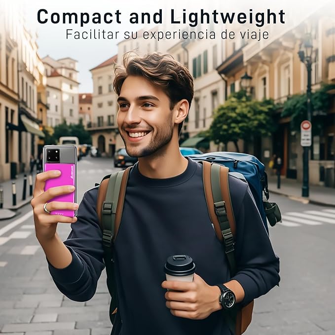 Auskang Pink USB-C Portable Charger with Built in Cable-5000mAh Slim Power Bank Compatible with iPhone16 15 Series/Samsung/Google Pixel/Android Phones etc-Thin Battery Pack for Outdoor Travel