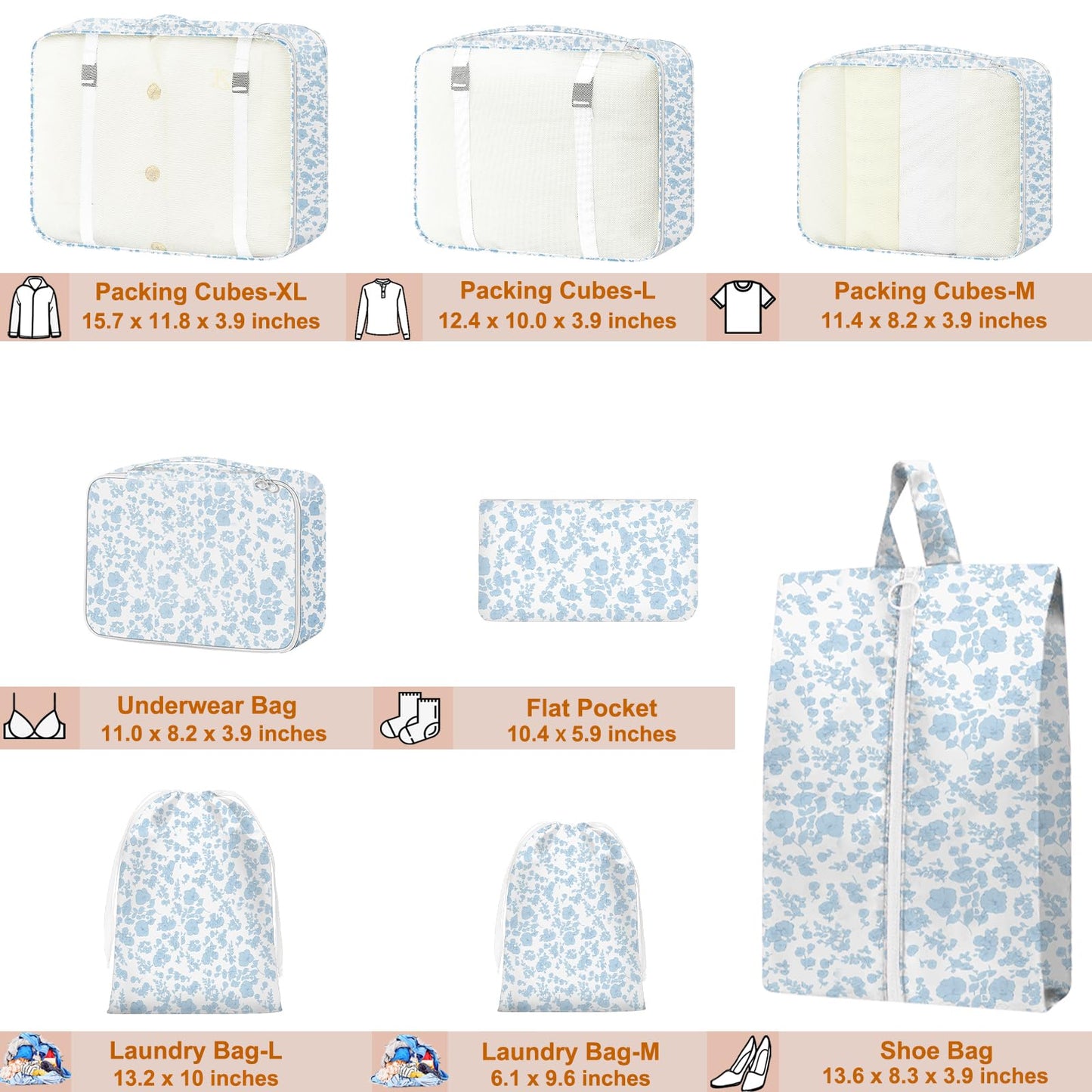 YEEYAA Packing Cubes for Travel - 8 Set Luggage Organizer Bags for Family, Mesh Breathable Packing Cubes for Suitcases Durable Travel Essentials Bags Set