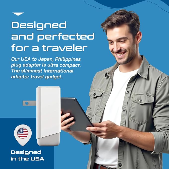 Ceptics Japan, Philippines Power Travel Plug Adapter, QC 3.0 & PD, Safe Dual USB & USB-C - 2 USA Socket Compact & Powerful - USA 3 Pin Polarized to 2 Prong Unpolarized - Type A - AP-6 Fast Charging