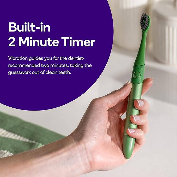 Burst Nova Toothbrush (2 Pack/Blue & Green) | Sonic Powered Teeth Whitening | Super-Soft Bristles | 18000 VPM | 2 Minute Timer | Aluminum Handle | Replaceable Brush Head | Compact Size | AAA Battery