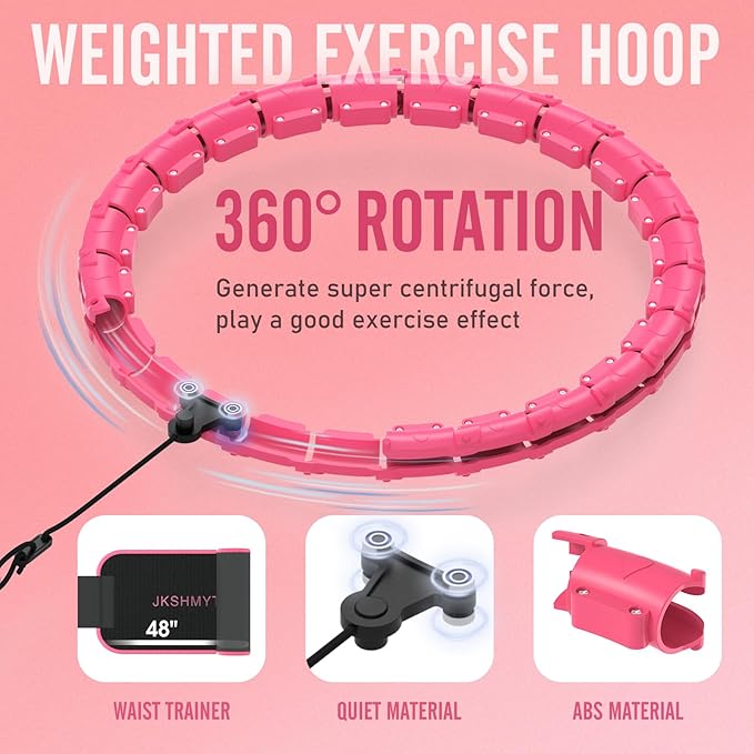 JKSHMYT Smart Weighted Fit Hoop Plus Size for Adults Weight Loss, Hula Circle-2 in 1 Infinity Fitness Hoop, 24 Links Detachable & Size Adjustable, with Waist Trainer for Women