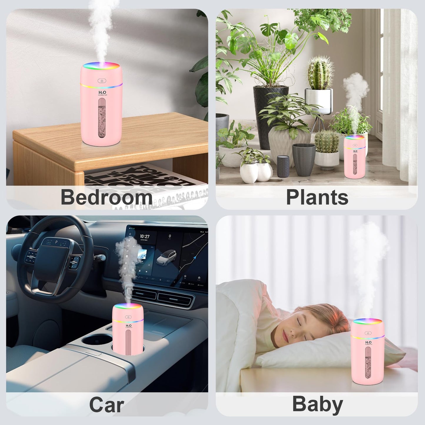ZPP Small Humidifier, Portable Mini Humidifier with 7-color Lights for Car, Mini Desktop Humidifier for Home, Office, Travel with Night Light, Auto Shut-Off