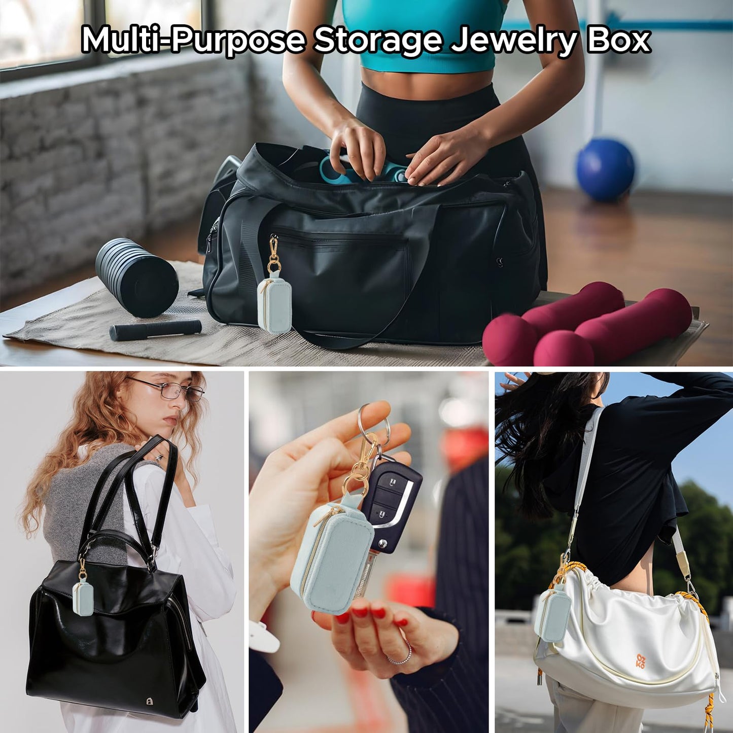 KEVANCHO Small Travel Jewelry Box Keychain, Portable Storage Ring Necklace Earrings Holder Case Organizer Gift for Women (Blue)